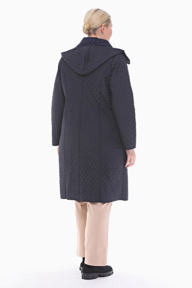 KAPÜŞONLU LACİVERT 105 CM KAPİTONE KABAN