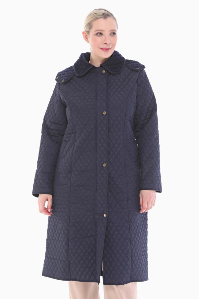 KAPÜŞONLU LACİVERT 120 CM KAPİTONE KABAN