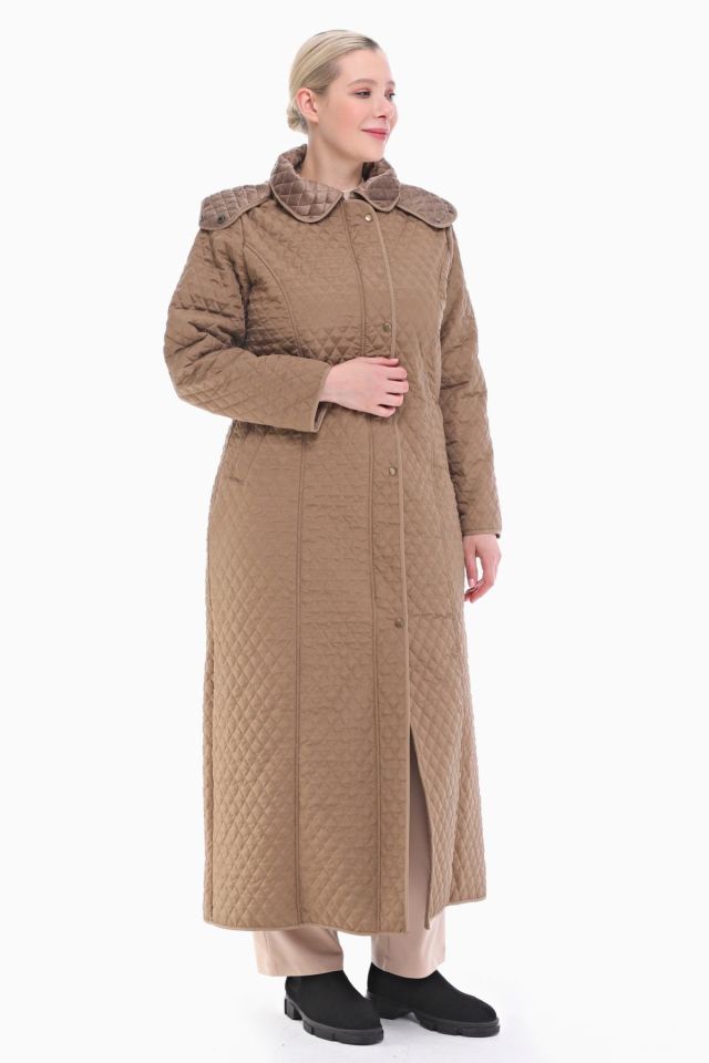 KAPÜŞONLU VİZON 142 CM KAPİTONE KABAN
