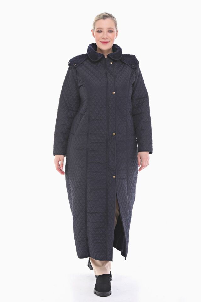 KAPÜŞONLU LACİVERT 142 CM KAPİTONE KABAN