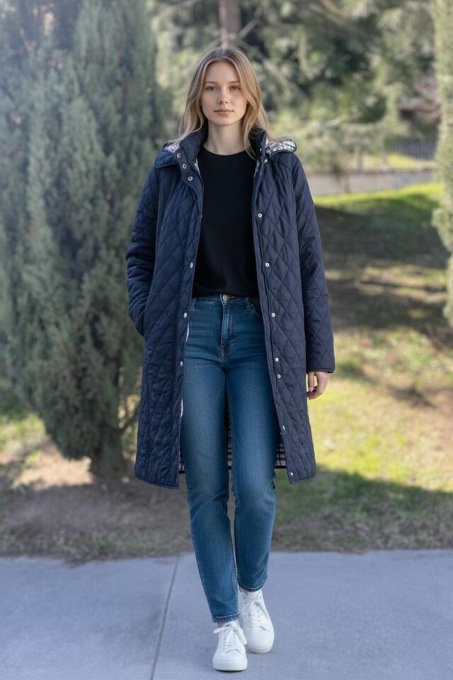 EKOSE 95 CM LACİVERT MEVSİMLİK KAPİTONE MONT
