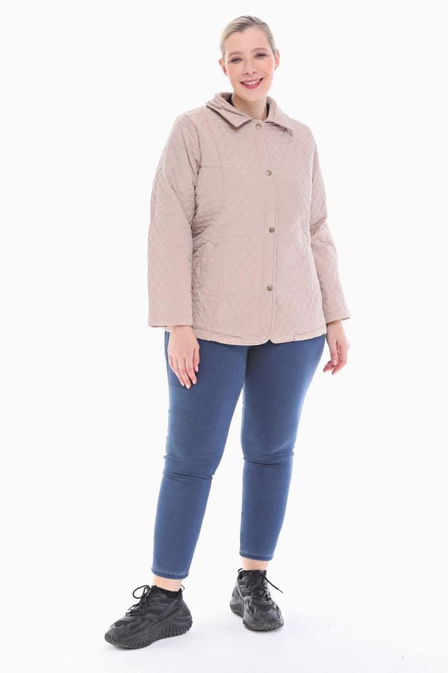 POLO YAKA AÇIK BEJ MEVSİMLİK KAPİTONE MONT