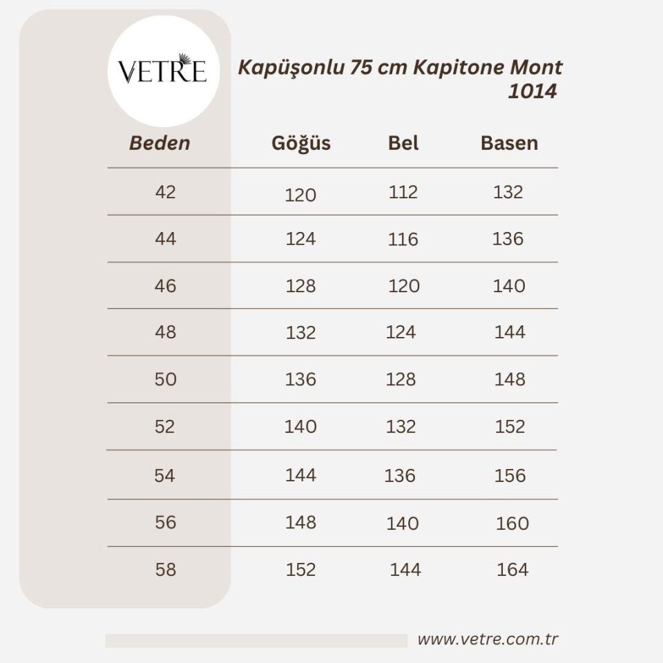 KAPÜŞONLU VİZON 75 CM KAPİTONE MONT