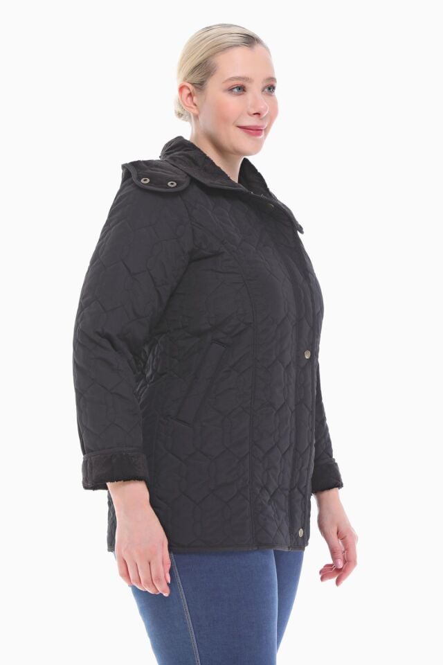 KAPÜŞONLU SİYAH 75 CM KAPİTONE MONT