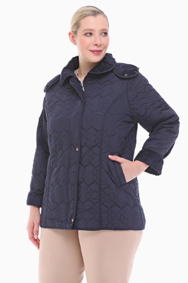 KAPÜŞONLU LACİVERT 75 CM KAPİTONE MONT