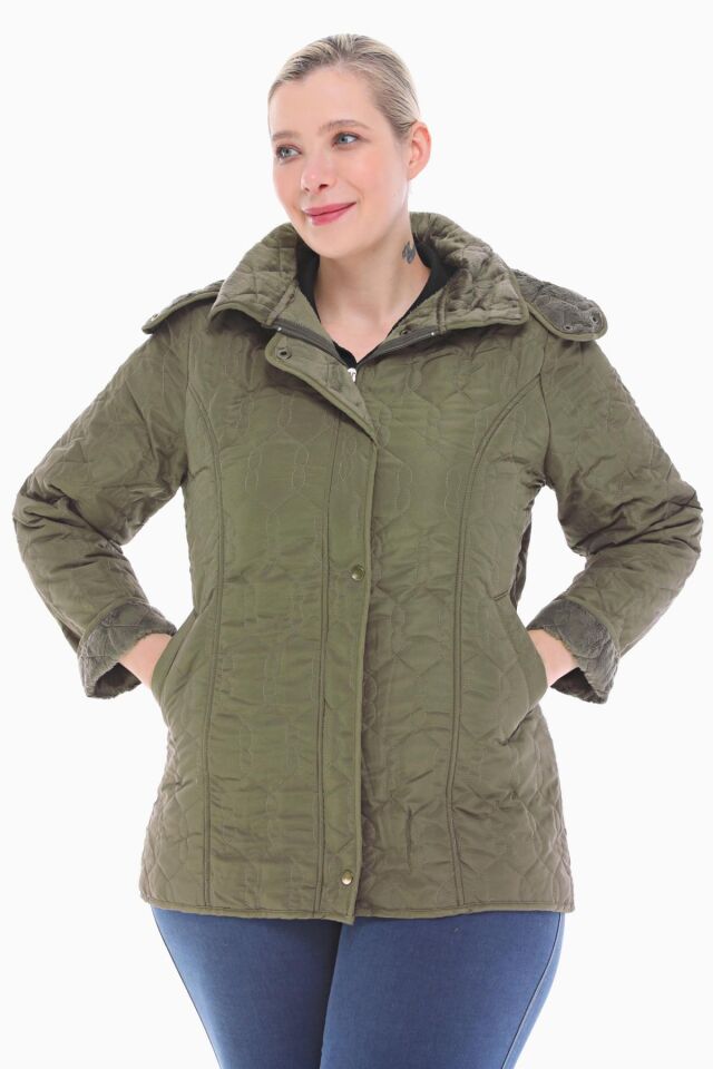 KAPÜŞONLU HAKİ 75 CM KAPİTONE MONT