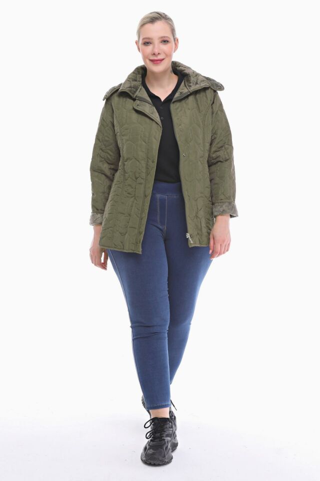 KAPÜŞONLU HAKİ 75 CM KAPİTONE MONT