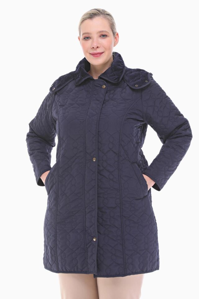 KAPÜŞONLU LACİVERT 95 CM KAPİTONE MONT