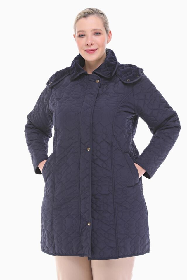 KAPÜŞONLU LACİVERT 95 CM KAPİTONE MONT