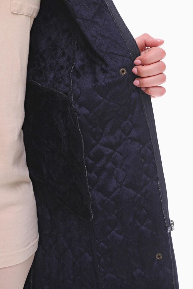 KAPÜŞONLU LACİVERT 95 CM KAPİTONE MONT